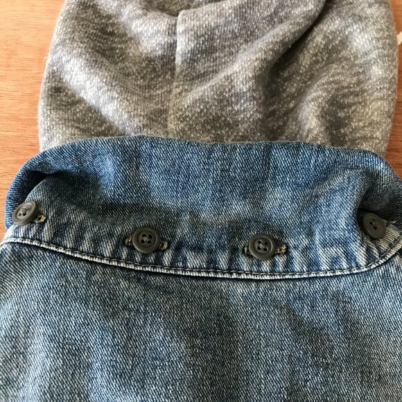 Free People Denim Jacket Women S Blue Hooded Distressed Button Up Long Sleeve - Picture 10 of 13